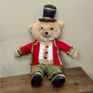 Festive Teddy Bear nutcracker with Red Jacket and Top Hat